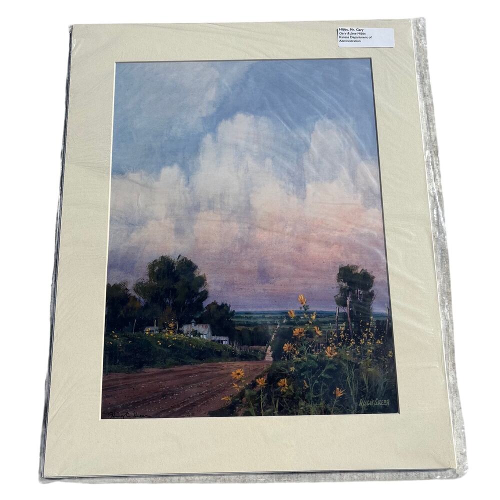 Kansas Country Road View Signed Hugh Greer New White Frame Hibbs 16x20"